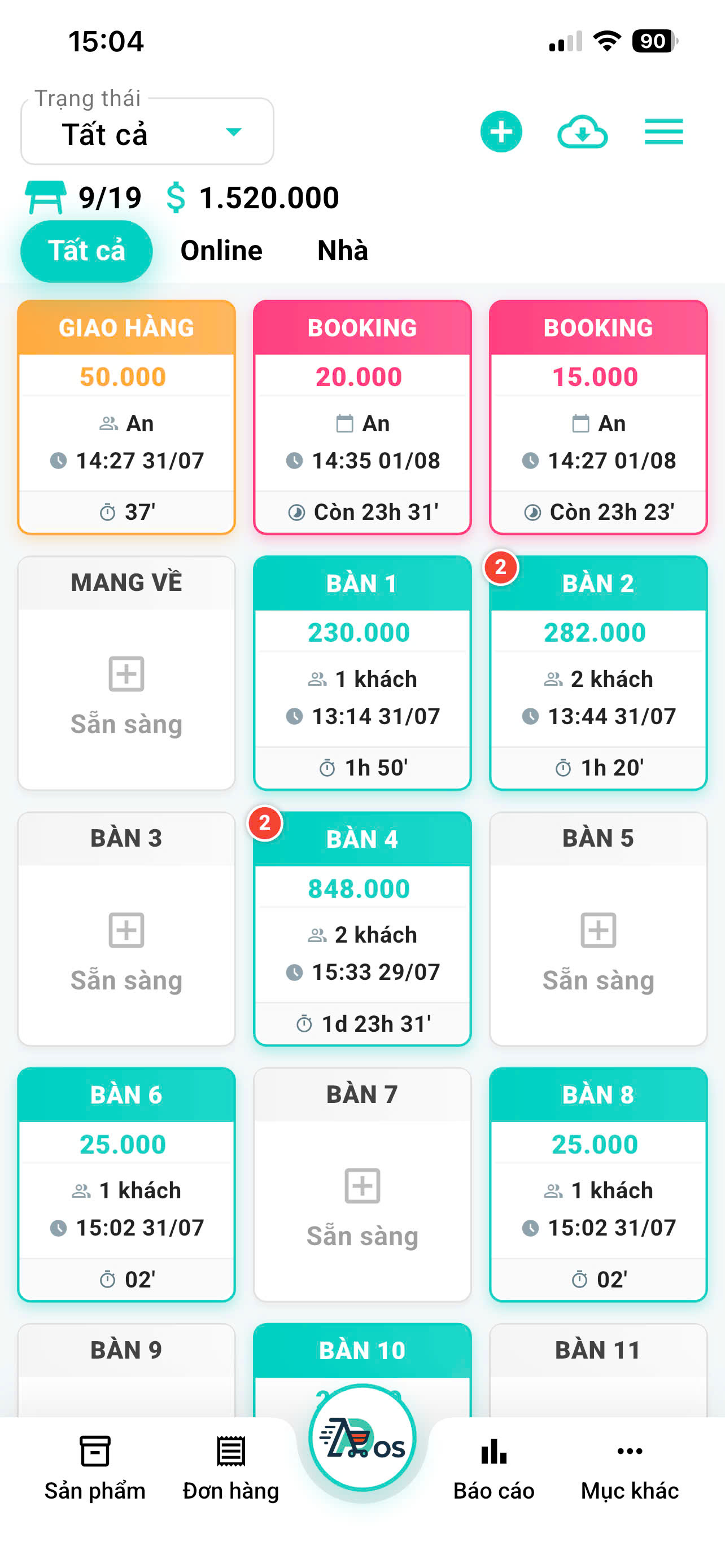 Quản lý bàn APOS trên mobile